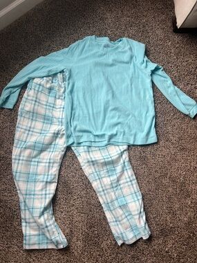 croft & barrow Aqua Ribbed Long-Sleeve Top & Plaid Pajama Pants